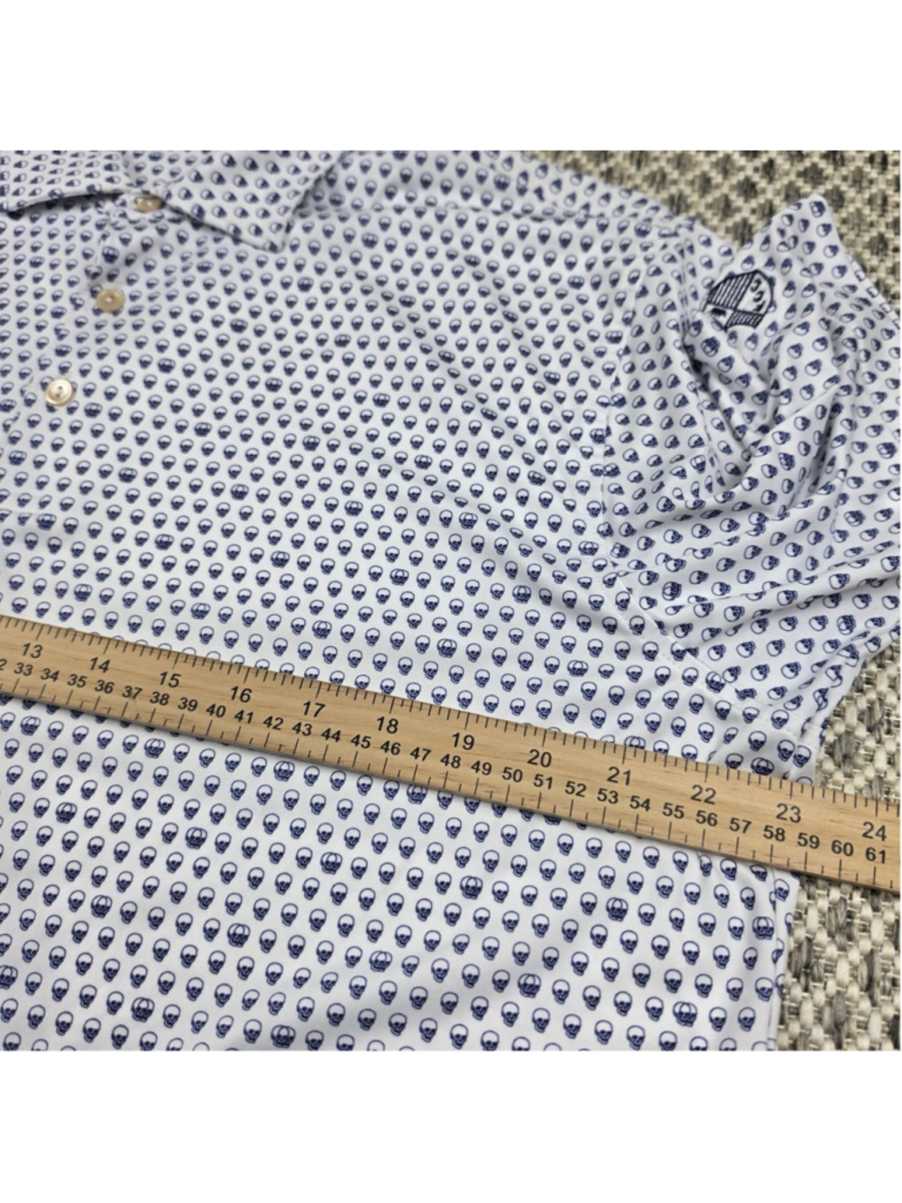 Peter Millar Summer Comfort Skull Print Golf Polo Fairmount CC Mens Medium - Picture 6 of 8